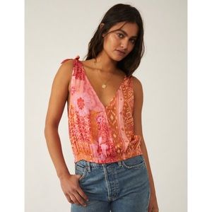 Freepeople satin tank, tie straps, elastic waist